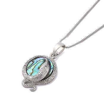 Rack Plating Natural Paua Shell Pendants Necklace, Brass Box Chain Necklaces, Snake, 17.72 inch(45cm), Pendant: 29x20mm