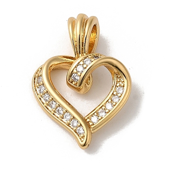 Rack Plating Brass Micro Pave Cubic Zirconia Pendants, Long-Lasting Plated, Lead Free & Cadmium Free, Heart, Real 18K Gold Plated, 22x16x7mm, Hole: 4.8x3.1mm