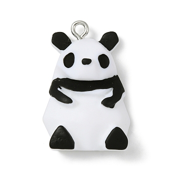 Opaque Resin Pendants, Animal Charms with Platinum Plated Iron Loops, Panda, 28.5x19x9mm, Hole: 2mm