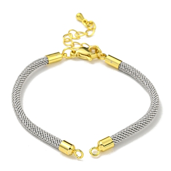 Nylon Cords Bracelet Makings Fit for Connector Charms, with Brass Findings and 304 Stainless Steel Lobster Claw Clasps, Long-Lasting Plated, Gainsboro, 6-1/2~6-3/4 inch(16.5~17cm), Hole: 1.8mm