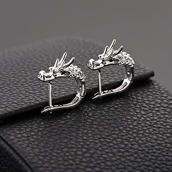 Alloy Dragon Hoop Earrings, Gothic Jewelry for Men Women, Platinum, 19x16.5x7mm