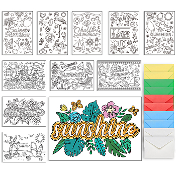 1 Set Coloring Paper Greeting Cards Sets, Summer Theme, Rectangle, with 10Pcs Kraft Paper Envelopes, Mixed Shapes, 110~203.2x152.4~160x0.5mm