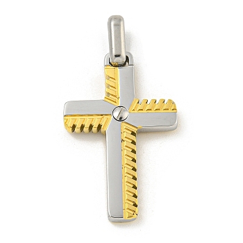 Ion Plating(IP) 304 Stainless Steel Pendants, Cross Charm, Golden & Stainless Steel Color, 28x19x3mm, Hole: 6.5x3mm