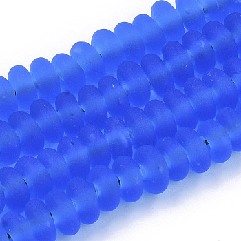 Handmade Frosted Lampwork Beads Strands, Rondelle, Dodger Blue, 8x3.5~4.5mm, Hole: 1.5mm, about 108pcs/Strand, 15.75 inch