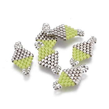 MIYUKI & TOHO Handmade Japanese Seed Beads Links, Loom Pattern, Rhombus, Yellow Green, 19~20x10~11x1.8mm, Hole: 1.5mm
