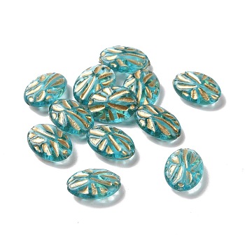 Transparent Acrylic Beads, Golden Metal Enlaced, Oval, Turquoise, 13x9.5x4.5mm, Hole: 1mm, about 1600pcs/500g