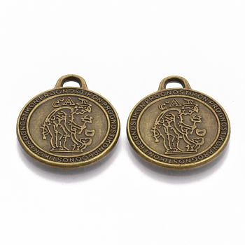 Tibetan Style Alloy Pendants, Cadmium Free & Nickel Free & Lead Free, Flat Round with Prognostikon, Antique Bronze, 29x24.5x2mm, Hole: 3.5mm, about 180pcs/1000g