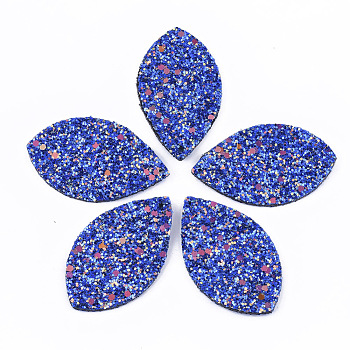 Polyester Fabric Big Pendants, with PU Leather and Double-Sided Glitter Sequins/Paillette, Horse Eye, Blue, 61x36.5x3.5mm, Hole: 2mm