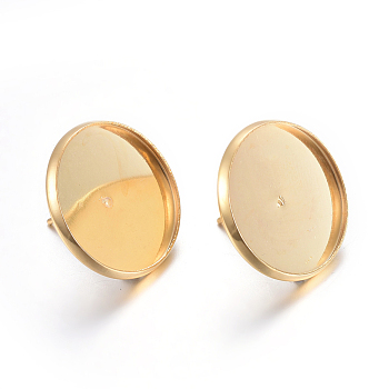304 Stainless Steel Ear Stud Components, Plain Edge Bezel Cups, Flat Round, Real 18k Gold Plated, 18mm, Tray: 16mm
