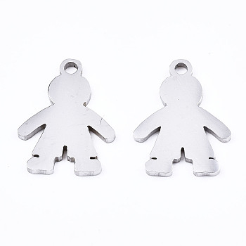 201 Stainless Steel Pendants, Laser Cut, Silhouette Human, Stainless Steel Color, 15x11x1mm, Hole: 1.4mm