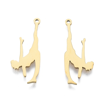 Ion Plating(IP) 201 Stainless Steel Pendants,  Dancer, Real 18K Gold Plated, 32.5x13x1.5mm, Hole: 1.5mm