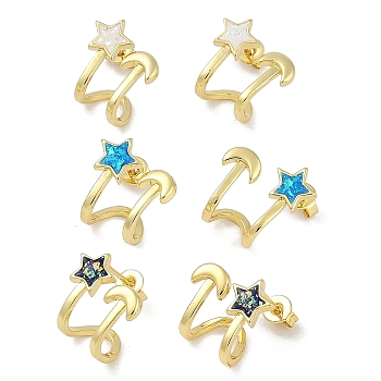 Rack Plating Star Brass Stud Earrings, with Synthetic Opal, Cadmium Free & Lead Free, Long-Lasting Plated, Real 18K Gold Plated, 17x15mm