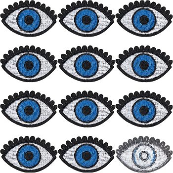 Evil Eye Computerized Embroidery Cloth Iron on Patches, Stick On Patch, Costume Accessories, Appliques, Prussian Blue, 38x58x1.5mm