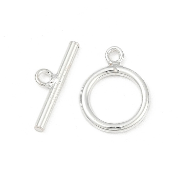 925 Sterling Silver Ring Toggle Clasps, Ring: 11.5x8.5mm, Bar: 12x4mm, Hole: 1.2mm