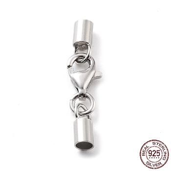 925 Sterling Silver Lobster Claw Clasps, with Cord Ends and 925 Stamp, Platinum, 22mm, Inner Diameter: 2.5mm