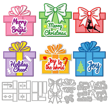 Christmas Theme Carbon Steel Cutting Dies Stencils, for DIY Scrapbooking, Photo Album, Decorative Embossing Paper Card, Stainless Steel Color, Gift Box Pattern, 99~159x79~127x0.8mm, 5pcs/set