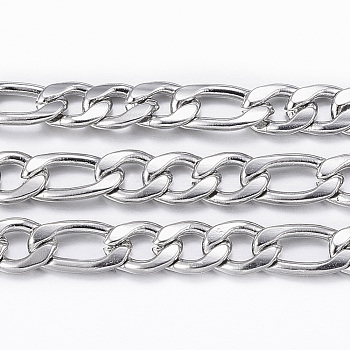 3.28 Feet 304 Stainless Steel Figaro Chains, Unwelded, Stainless Steel Color, 5.5~7x4x1mm