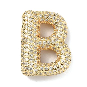 Rack Plating Brass Micro Pave Cubic Zirconia Pendants, Real 18K Gold Plated, Lead Free & Cadmium Free, Letter, Letter B, 22.5x17x6.5mm, Hole: 4x2.5mm