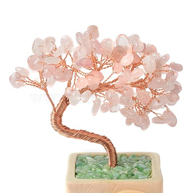Árbol del dinero del corazón decoraciones de exhibición de bonsái de cuarzo rosa natural(DJEW-G027-16RG-03)-4