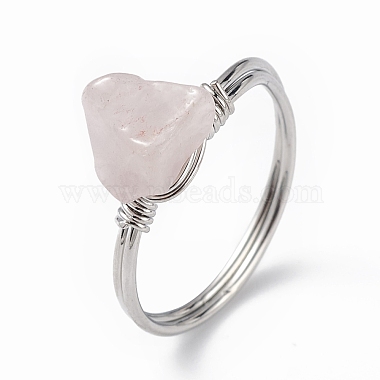 Bague en copeaux de quartz rose naturel(RJEW-L082-03P-04)-2