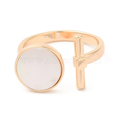 Natural Shell Flat Round & Column Open Cuff Ring(RJEW-G288-08G)-2
