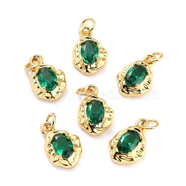 Real 18K Gold Plated Teal Oval Brass+Cubic Zirconia Pendants