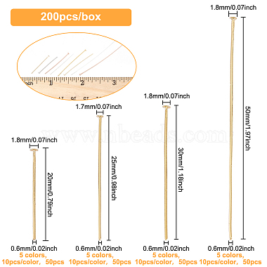 200Pcs 20 Styles Brass Flat Head Pins(KK-BC0009-19)-2