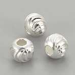 925 Sterling Silver Beads, Fancy Cut Round, Silver, 6x5mm, Hole: 2mm(STER-S002-16-6mm)
