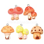 30Pcs 5 Styles Resin Pendants, Mushroom, with Platinum Tone Loop, Mixed Color, 30~32x22.5~28.5x8~9mm, Hole: 2mm, 6pcs/style(RESI-CJ0005-20)