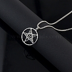 Punk Style 304 Stainless Steel Demon Seal Pendant Necklaces, Stainless Steel Color, Non-Tarnish, Star, 19.69 inch(50cm), Pendant: 37x34mm(FS-WG991B2-01)