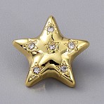 Alloy Shank Buttons, 1-Hole, with Rhinestone, Star, Golden, 21x22x9mm, Hole: 2mm(FIND-WH0290-47G)