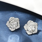 Flower Brass Micro Pave Clear Cubic Zirconia Stud Earrings, Long-Lasting Plated, Cadmium Free & Lead Free, Rack Plating, Platinum, 14.5x15mm(EJEW-M082-19P)
