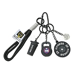 8Pcs 8 Styles Alloy Pendant Decorations, with Aluminium Curb Chains, Kettlebell, Barbell Plate & Shaker Bottle, Black, 300mm, 1pc/style(HJEW-YW00556-01)