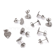 304 Stainless Steel Stud Earring Findings, with Ear Nuts, Textured Heart, Stainless Steel Color, 12x9mm, Hole: 1.4mm, Pin: 0.7mm(STAS-I183-03A-P)