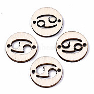 Unfinished Natural Poplar Wood Links Connectors, Laser Cut, Flat Round with Constellation, Cancer, 19.5x2.5mm, Hole: 2mm(WOOD-S045-139A-03)