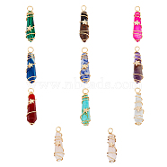 10Pcs 10 Styles Gemstone & Glass Pointed Copper Wire Wrapped Pendants, Faceted Bullet Charm, Mixed Dyed and Undyed, Real 18K Gold Plated, 37.5~40x9.5~10.5x11mm, Hole: 2.5~3mm, 1pc/style(FIND-FH0006-76)