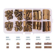 Antique Bronze Ribbon Crimp Ends Bracelet Leather Pinch Crimps Size 8-25x6-8x5mm for Jewelry Craft Supplies, about 100pcs/box, Antique Bronze, 8~25x6~8x5mm, Hole: 1~2mm, about 10pcs/compartment, 100pcs/box(IFIN-PH0008-01AB)