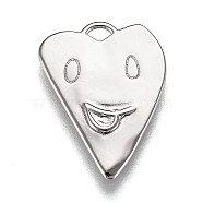 Brass Pendants, Long-Lasting Plated, Cadmium Free & Lead Free, Heart with Smile Face, Platinum, 19.5x15x1mm, Hole: 1mm(KK-H740-05P)
