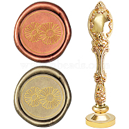 DIY Scrapbook, Brass Wax Seal Stamp and Alloy Handles, Flower Pattern, 103mm, Stamps: 2.5x1.45cm(AJEW-WH0128-04G)