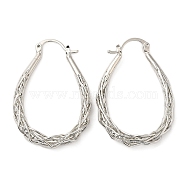 Brass Hoop Earrings, Imitation Braided Teardrop Earrings for Women, Platinum, 38x26x5mm(EJEW-A102-03P)