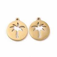 Ion Plating(IP) 304 Stainless Steel Pendants, Flat Round, Real 14K Gold Plated, 11.5x10x1mm, Hole: 1mm(STAS-E185-34G)