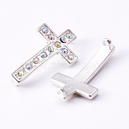 Alloy Rhinestone Links connectors, Cadmium Free & Lead Free, Cross, Silver Color Plated, Size: about 17mm wide, 29mm long, 5.5mm thick, hole: 2mm(ALRI-B060-1)