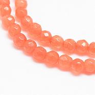 Natural Agate Bead Strands, Dyed, Faceted, Round, Coral, 3~3.5mm, Hole: 0.5mm, about 124~126pcs/strand, 14.5~14.8 inch(G-R344-3mm-37)