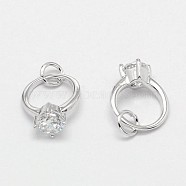 Ring Brass Micro Pave Cubic Zirconia Charms, Real Platinum Plated, 11x9x5mm, Hole: 3mm(X-ZIRC-F017-02P)