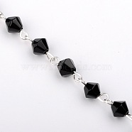 Handmade Bicone Glass Beads Chains for Necklaces Bracelets Making, with Silver Color Plated Iron Eye Pin, Unwelded, Black, 39.3 inch, Beads: 6mm(X-AJEW-JB00040-05)