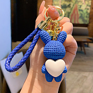 Rabbit with Heart Resin Keychain, with Alloy Findings and Bell, Blue, 7x3.5cm(HEAR-PW0001-145D)