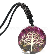 Resin with Natural Amethyst Pendant Neckclace, Chakra Necklace, Tree of Life, 19.69 inch(50cm), Pendant: 37mm(PW-WG66326-02)