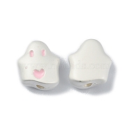 Alloy Enamel Beads, Matte Silver Color, Ghost, Pink, 10x9x4.5mm, Hole: 1.4mm(PALLOY-Q445-24-01)