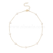 Natural Pearls Beaded Chain Necklace, Brass Jewelry, Golden, 15.75 inch(40cm)(NJEW-JN04345)