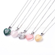 Natural & Synthetic Gemstone Pendant Necklaces, with Brass Chains, Heart, 17.3 inch(44cm), 1.5mm(NJEW-JN02162)